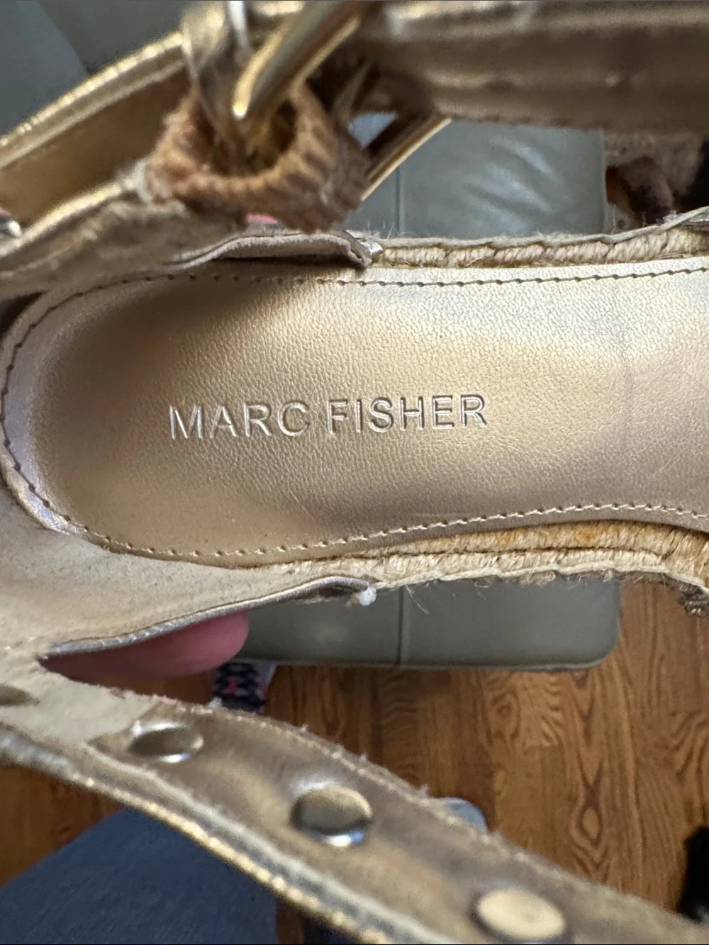 Marc Fisher Metallic Silver Studded Ankle-Strap Espadrilles size 7.5